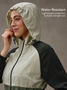 OutZeal Women Outdoor Jacket Camping Hiking Water-Resistant Lightweight Color-Blocked Hooded Outdoor Top Spring Fall - Multicolor - View 2