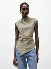 Lumivelle Débardeur élégant et mode pour femmes, minimaliste et polyvalent en coton, col bénitier, dos nu, avec lien à la taille. Convient pour le printemps et l'automne