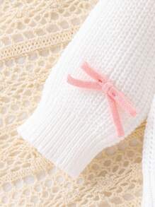 SHEIN Baby And Girl Fashionable Cute Versatile Bow Sweater Cardigan, Knitted Knitted Single Piece Outerwear Fall Winter - Beige - View 6