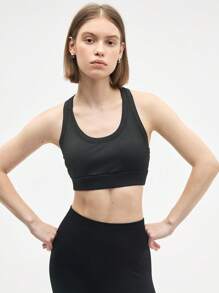 Gameset SHEIN Sport Damen Gerippter Alltags Fitness Sport-BH - Schwarz - Übersicht 3
