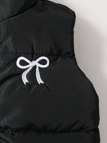 1 件女童秋季时尚宽松高领拉链蝴蝶刺绣无袖休闲运动百搭背心 - 黑色 - 查看 3