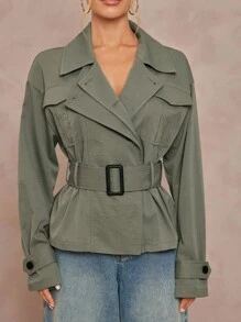 Lumalex 秋季 朴素 复古 金钱 闪光 节日 派对 狂欢 节日 郊游 假期 波西米亚风 户外 层次丰富 婚礼 季节 宴会 成人礼 领口 束腰 腰部 工装 口袋 对比 纽扣 短款 女式 宽款 女式 女士 女士 女士 腰带 女士 - 綠色 - 查看 5