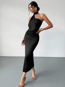 Firerie 女式摩卡棕色不对称喇叭袖宽松连衣裙，时尚长裙，春夏服装，适合通勤、优雅、性感、度假、海滩、波西米亚、夏威夷、音乐节、派对、工作服、秋季婚礼宾客礼服、黑色连衣裙优雅优雅、派对礼服 - 黑色 - 查看 8