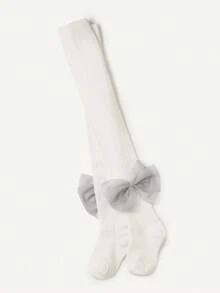 Cozy Pixies 1 件装女婴厚款蝴蝶结装饰紧身裤，适合户外穿着 - 白色 - 查看 12