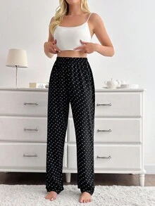 SHEIN Women Cotton Contrast Colour Heart Pattern Homewear Sleep Bottoms Heart Print Pajama Pants Womens Pajama Pants Black Pajama Pants Sleep Pants Lounge Pants