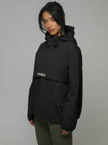 Musera Sport 尼龙半拉链口袋细节Logo连帽防风夹克，春夏皆宜，可作雨衣、徒步、运动休闲、假日节日健身冬冬春季穿着。 - 黑色 - 查看 2