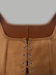 LanaWest Women's Spring/Summer Western Style Brown Suede Boho Deer Skin Tight Fit Cinched Waist Top Women's Spring/Summer Boho Vacation Apricot Textured Peach Blossom Ruffle Hem Wood Bead Decor Elastic Waist Skirt (With Lining) - Multicolor - View 5