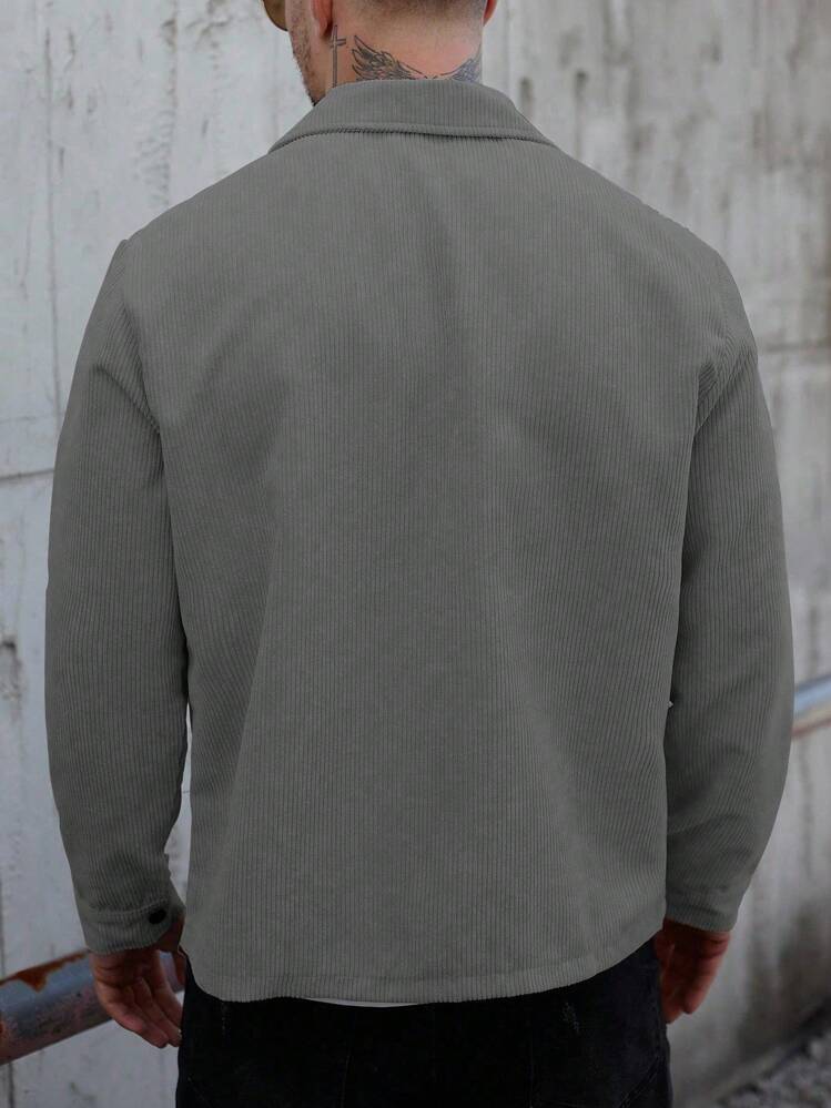 Manfinity CasualCool 户外休闲街头风时尚百搭男士长袖灯芯绒夹克 灰色，秋冬季 - 淺灰色 - 查看 2