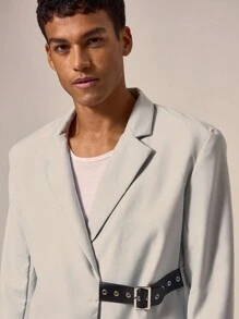 Musero Blazer Jacket Belt Fastening Jacket Only Summer Spring Holiday Vacation - Blue - View 2