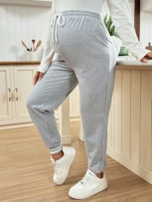 SHEIN Casual Fashion Versatile Simple Comfortable Drawstring Loose Maternity Sweatpants - Light Grey - View 4