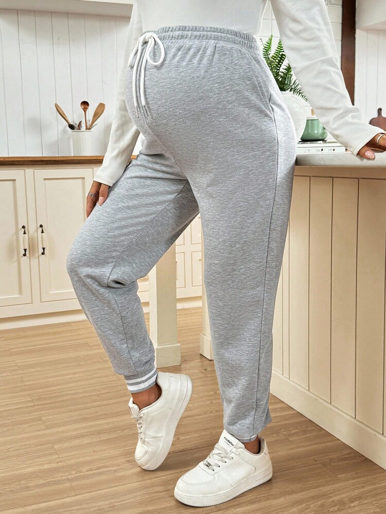 SHEIN Pantalones de chándal holgados y cómodos con cordón, versátiles y casuales para maternidad - Gris Claro - Añade 4