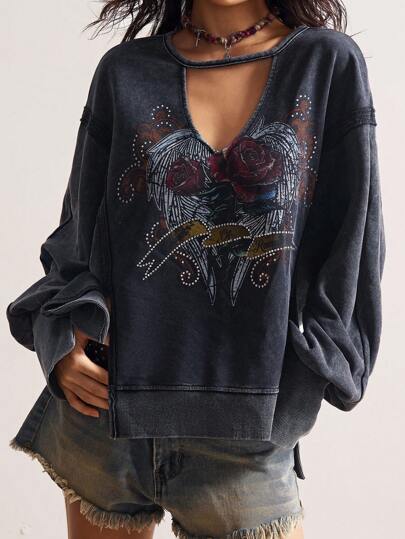 Bohemela 秋冬波西米亚风休闲纯色针织长袖宽松水洗女式运动衫