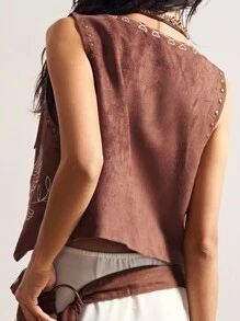 Bohemela 秋冬休闲度假纯色梭织刺绣修身女式轻便夹克 - 棕色 - 查看 4