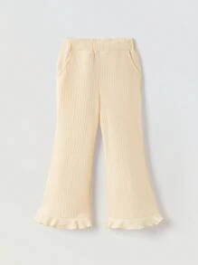 Maija Kids Maija Kids 2件套 女童宽松荷叶领短袖T恤和喇叭裤夏季套装 - 杏色 - 查看 4