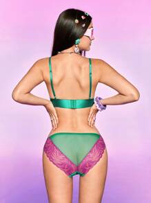 SHEIN Women Contrast Color Lace Splice Lingerie Set - Multicolor - View 2