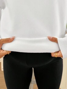 SHEIN 2pcs Maternity Contrast Color Print Round Neck Long Sleeve Solid Color Pants Set  Fall Clothes - Black and White - View 6