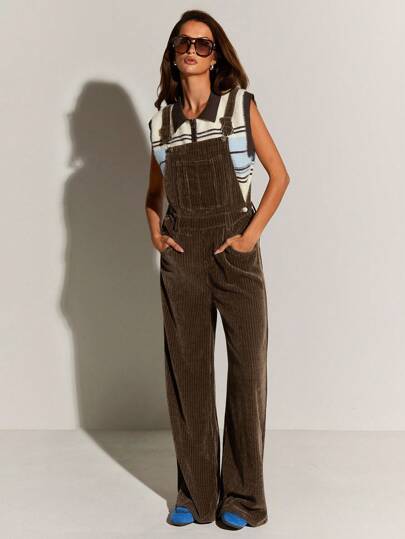 Athîral 女式纯色口袋休闲牛仔背带裤