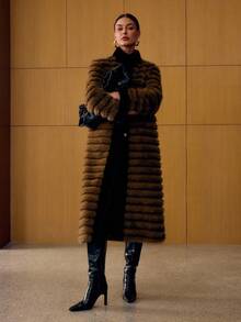 MOTF PREMIUM CONTRAST TRIM SNAP BUTTON FAUX FUR COAT - Brown - View 6