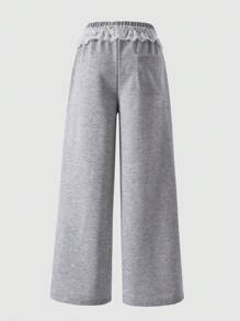 Sparklyn 青少年女孩宽松休闲甜美可爱百搭百搭蝴蝶结蕾丝边运动运动裤，适合日常通勤、休闲、度假、与朋友聚会、街头摄影、四季皆宜