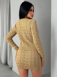 EURMUSE Completo da donna in 2 pezzi, cardigan e gonna marrone - Castano - Visualizzare 2