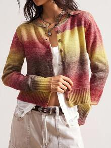 Bohemela 女士休闲条纹渐变色开衫，适合秋冬季音乐节和万圣节 - 彩色 - 查看 3