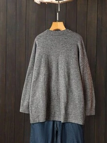 Linhara Plus Size Casual Minimalist Button-Up Long Sleeve Cardigans Fall Winter Cloth For Women Autumn - Grey - View 2