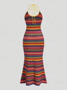 Sweetra Đầm len hai dây phong cách Bohemian cho kỳ nghỉ hè trên bãi biển dành cho nữ - Đỏ - Xem 2