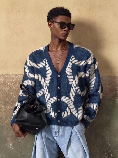  Suéter de punto informal para hombres AKNOTIC - Estilo suelto con botones - Cárdigan - Jacquard de contraste - Lavable a máquina o limpieza en seco - Adecuado para otoño/invierno