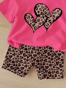 SHEIN Happikins 2pcs/Set Young Girl Casual Simple Short Sleeve Top And Shorts Set, Suitable For Summer - Multicolor - View 5