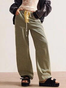 Bohemela Quần jeans nữ dệt sọc thường ngày phong cách BOHO Thu/Đông - Màu xanh lam - Xem 5