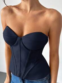 Firerie 女士纯色优雅抹胸上衣 - 藏蓝色 - 查看 1