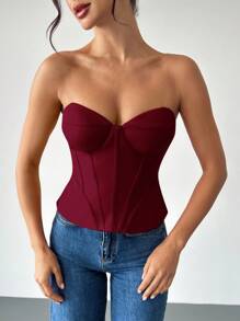 Firerie Women's Elegant Solid Color Bralette Crop Top - Burgundy - View 3