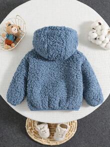 SHEIN Autumn/Winter Cute Blue Fluffy Stand Collar Zip-Up Jacket, Unisex Baby/Toddler Clothes Fall - Multicolor - View 2