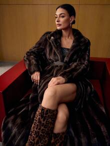 MOTF PREMIUM STAND COLLAR BELTED FAUX FUR COAT