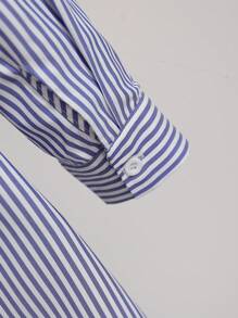 Franclia Cross V-Neck Pleated Button Striped Dress For Women All White Casual Outfits Spring Fall Cloth For Women - Blue - View 8