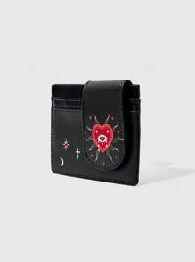 ROMWE Grunge Punk 女士复古可爱心形和十字架便携式卡包 - 黑色 - 查看 5