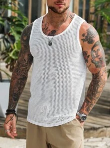 Manfinity Homme Maiou bărbătesc, culoare solidă, cu guler rotund, model jacquard, cu scobitură, culoare solidă, vară