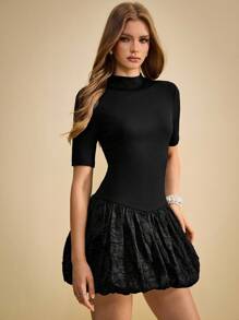 SHEIN Unity Women's Retro Elegant Floral Puff Sleeve Midi Dress, Suitable For Night Date, Party, Gathering - Black - View 4