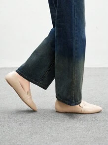 CUCCOO BIZCHIC Women's Fashionable Apricot Minimalist Metal Buckle Flat Loafers, Suitable For Commuting, Dating, Party, Shopping, School And Other Occasions - Apricot - View 4