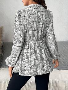 SHEIN Camisa de manga farol con detalle de solapa y cintura con cordón para maternidad - Blanco - Ver 2