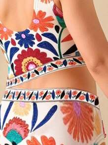 SHEIN 少女碎花针织连体泳衣 - 彩色 - 查看 4