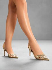 CUCCOO SZL 尖头高跟鞋时尚百搭女士休闲高跟鞋 - 金色 - 查看 9