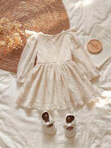 Vintaside Kids Vestido holgado de manga larga de malla dulce para niñas bebé, color albaricoque, adecuado para salidas, fiestas y reuniones, primavera/otoño - Albaricoque - Ver 2