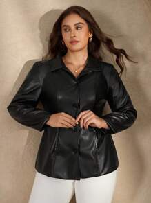 Chikora 大码女式纯色长袖单排扣 PU 皮革休闲夹克 大码皮夹克 黑色皮夹克女式 大码黑色夹克女式黑色皮衬衫 仿皮夹克 大码皮衬衫夹克 大码黑色皮夹克 皮衬衫 大码黑色皮革上衣 大码秋季服装 大码女式秋季服装 女式冬季服装 冬季外套 女式冬季外套 - 黑色 - 查看 7