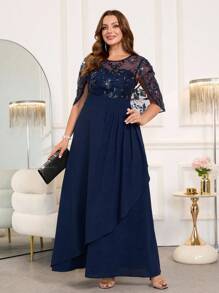 Ellevyn 大码女式优雅亮片刺绣连衣裙，适合派对和聚会，秋季万圣节万圣节服装万圣节服装女装万圣节服装女装万圣节大码万圣节服装万圣节万圣节派对服装大码女装外出服装秋季服装女式长裙女式连衣裙，婚礼宾客礼服女式 - 藏蓝色 - 查看 6