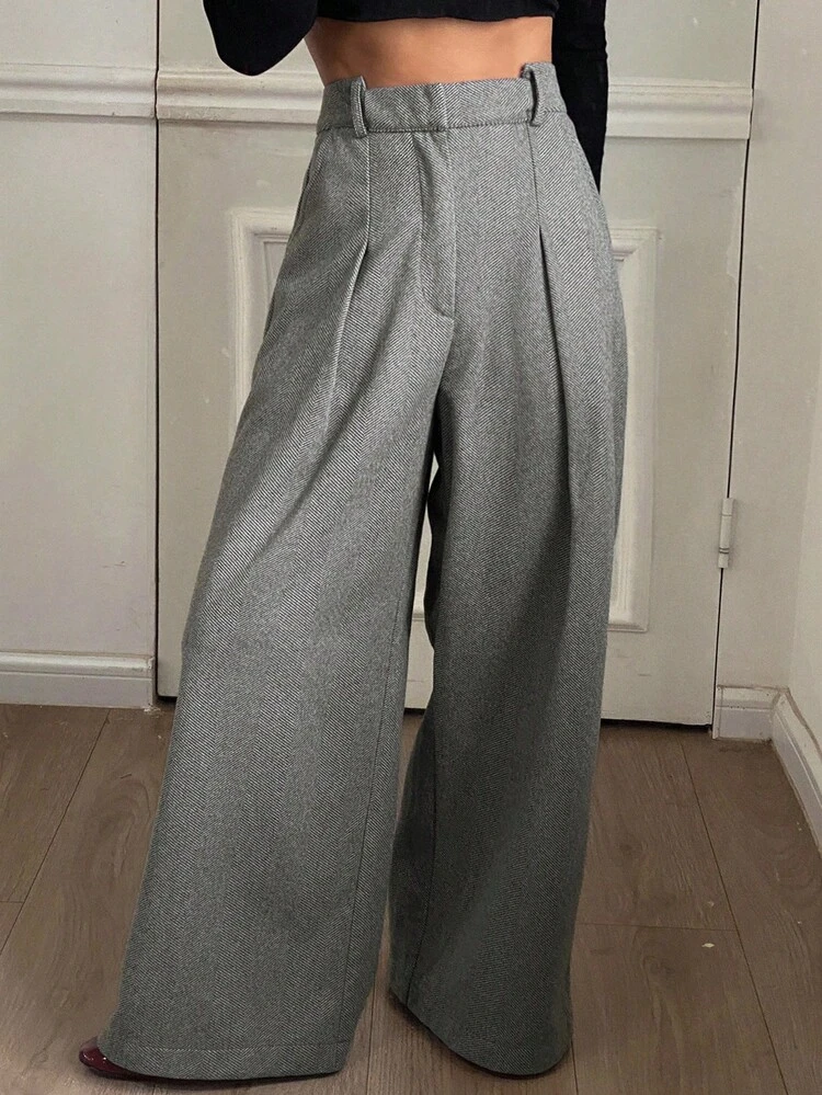Women's Loose Pleated Wide Leg Pants, Casual Trousers, Spring/Autumn