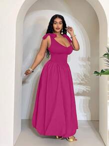 Maweii 简约花卉蕾丝吊带连衣裙，百搭女性街头风格 - 玫紅色 - 查看 3