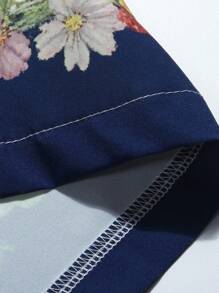 ROMWE MEN Casual 男士花卉蝴蝶印花短袖宽松纽扣衬衫 - 彩色 - 查看 4