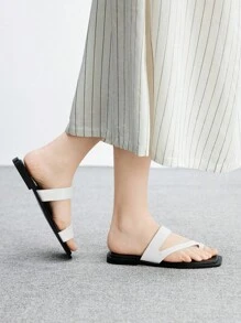 CUCCOO BIZCHIC 女士舒适休闲平底凉鞋，方头一脚蹬露趾拖鞋 - 白色 - 查看 5