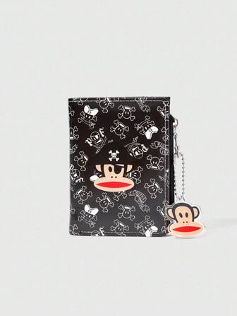 Paul Frank X ROMWE 1 pieza Billetera corta casual unisex con diseño creativo de calavera y patrón de dibujos animados de piratas